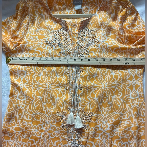 Chico's Orange Graphic Tunic with 3/4 Sleeves - Picture 7 of 9